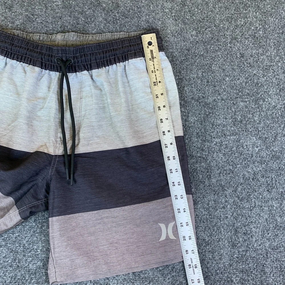 Hurley Board Shorts Mens 30 Gray Good Striped Logo Stretch Drawstring Swimwear